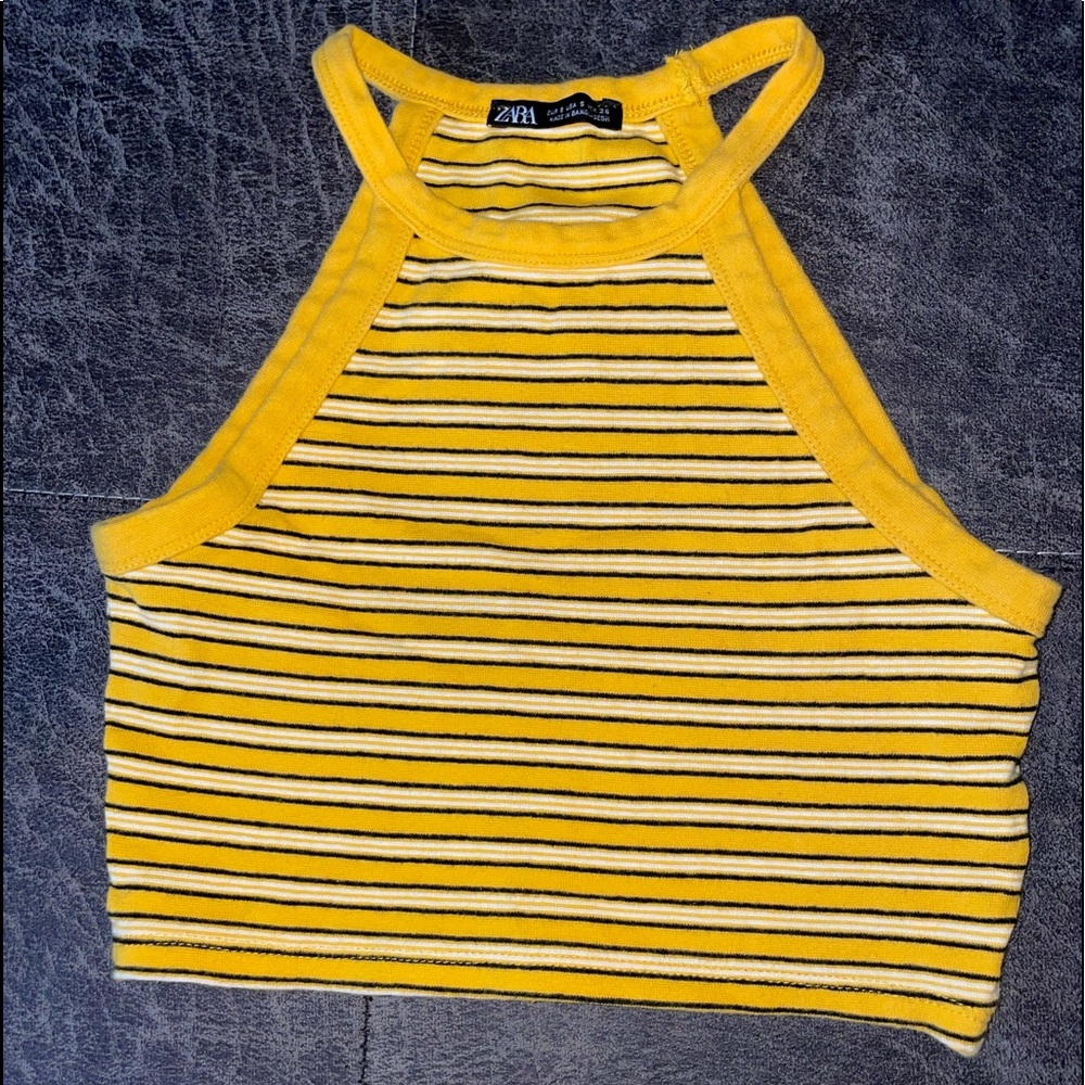 Zara yellow striped cropped tank